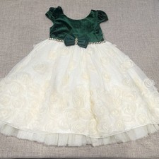 Couture Princess Girls Green Velvet Formal Dress White Floral Skirt Size 7