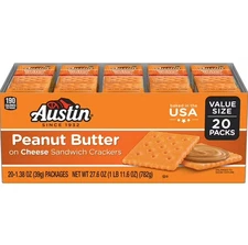 Austin Peanut Butter On Toasty Sandwich Crackers, Lunch Snacks, 20 Count