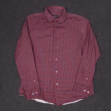 Bugatchi OoohCotton Tech 8 Way Stretch Button Up Shirt Mens Large Red Check