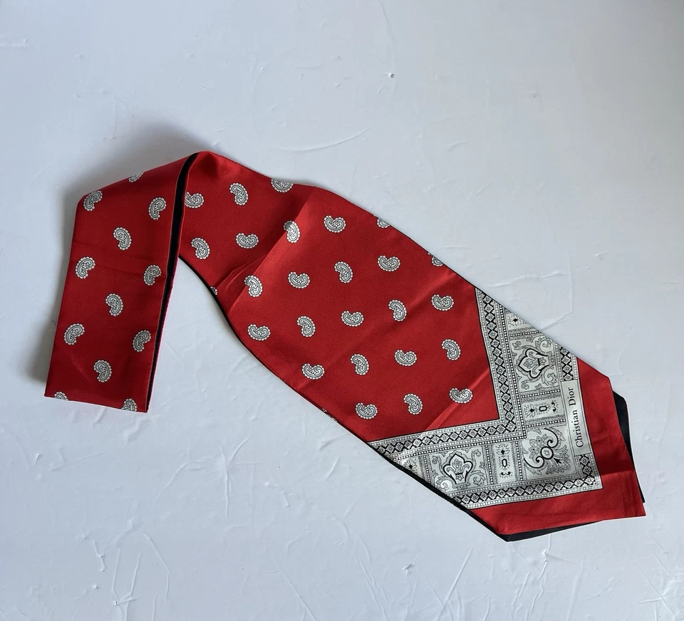 Christian Dior Vintage Tie Scarf Ascot Silk Made in Italy Rare New Old Stock - Image 2 of 3