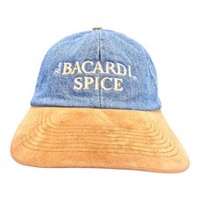 Bacardi Spice Rum Hat Cap Blue Beige Strapback Adjustable Denim Velvet
