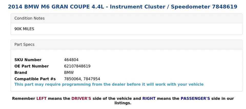 BMW M6 Gran Coupé 2014 4,4 L - cuadro de instrumentos/velocímetro 7848619 Foto 4 de 4