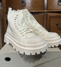 Superga 3051 Alpina Apex High Canvas Combat Boots Beige Women's US 9 EUR 40