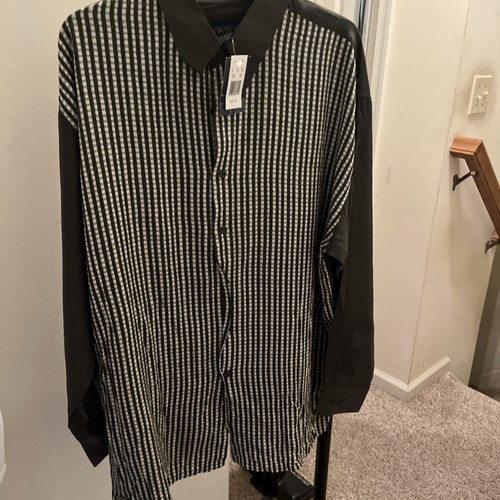 Monte Fino Green White Striped Long Sleeve Button-Up Shirt Men's Size L