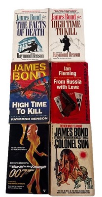 LOT OF 6 JAMES BOND 007 by IAN FLEMMING, RAYMOND BENSON PAPERBACK BOOKS