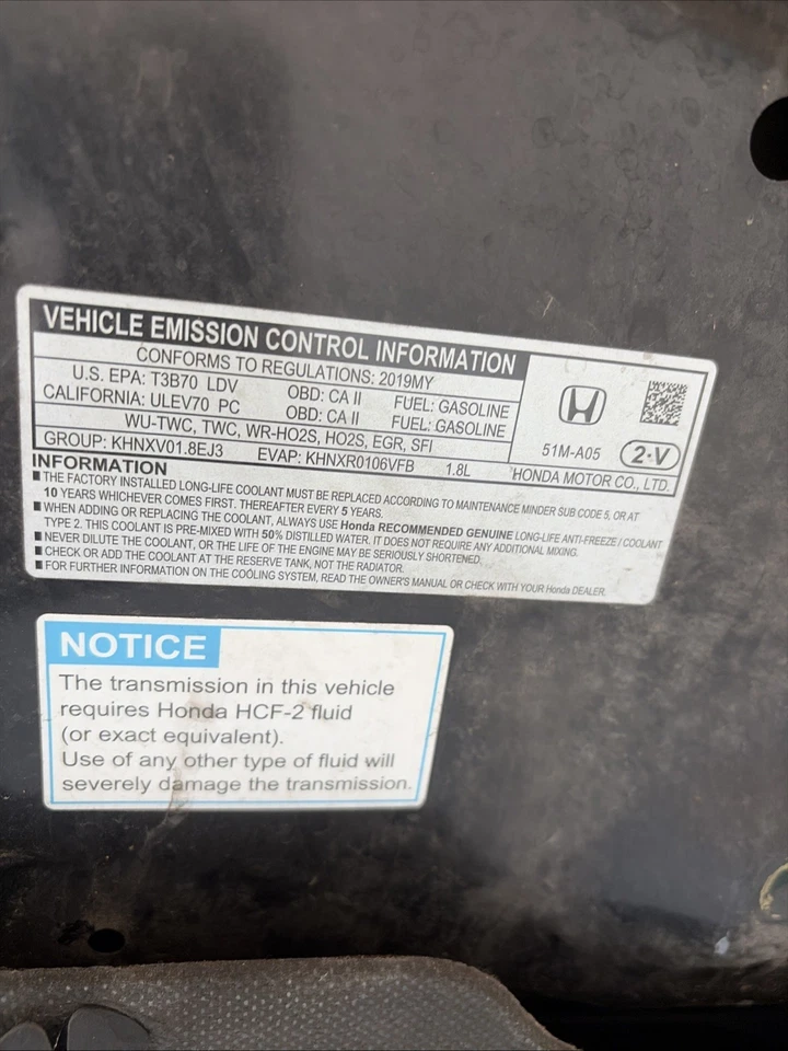 2016-2020 Honda HRV Hood Painted Black OEM 60100T7WA90ZZ - Image 2 of 2