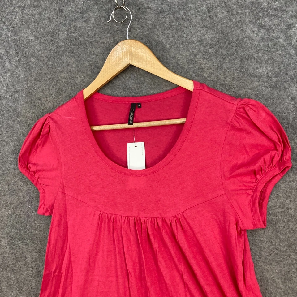 Topshop Mujer Top Talla 14 Rosa Manga Corta Cuello Redondo Algodón Camisa Túnica 13813 Foto 2 de 4