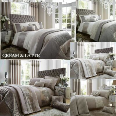 Luxus Bettbezug Bettwäsche Set Damast Blumen Panel Pailletten Verziert Matt Satin