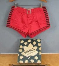 Vintage 1940s Maple Athletic Sportswear Red Satin Basketball Shorts w/Orig.Box
