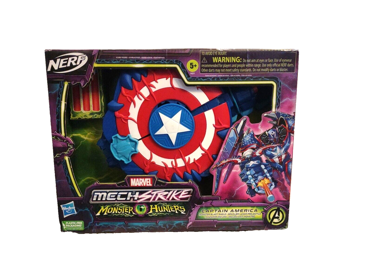 NIB Hasbro Marvel Mech Strike Monster NERF Gun Captain America Blast Shield - Main Image