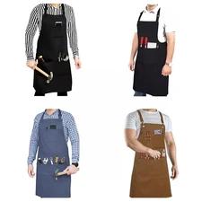 Adjustable Bib Apron Pockets Kitchen Cooking Apron Men Chef Work Tool BBQ Apron