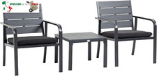 Set Mobile da Giardino da 3 Pezzi con Tavolino e 2 Sedie con Cuscini, Salottino 