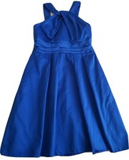 Davids Bridal Dress Medium 8 Royal Blue Halter Pleated Y2K Coastal Cotton Resort