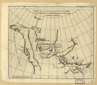 20'' x 24'' 1790 Map of North America A shewing the communication of the lakes