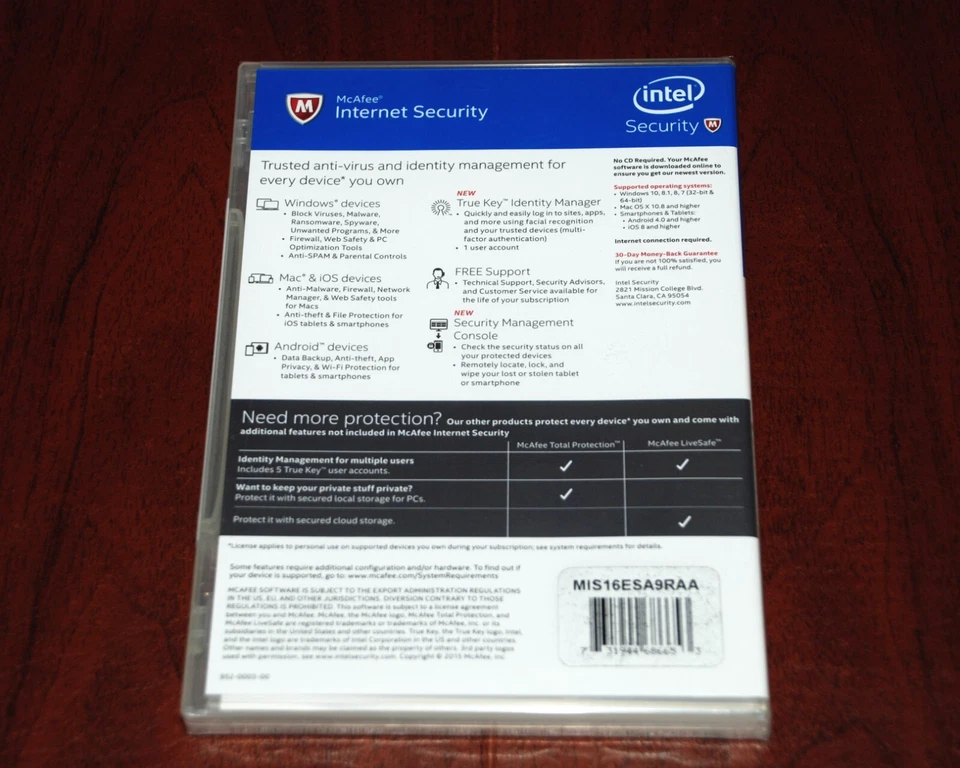 McAfee Internet Security  2016  for Windows, Mac & iOS,  Android Devices SEALED - Image 2 of 4