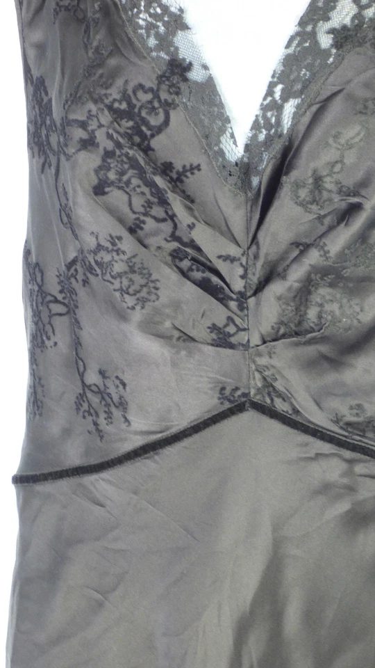 Vestido Philosophy Alberta Ferretti Vintage Negro Seda Encaje Ribete Satinado Slip 14 Foto 4 de 4