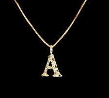 Collar de oro amarillo macizo de 14 quilates con inicial letra A colgante alfabeto cadena caja