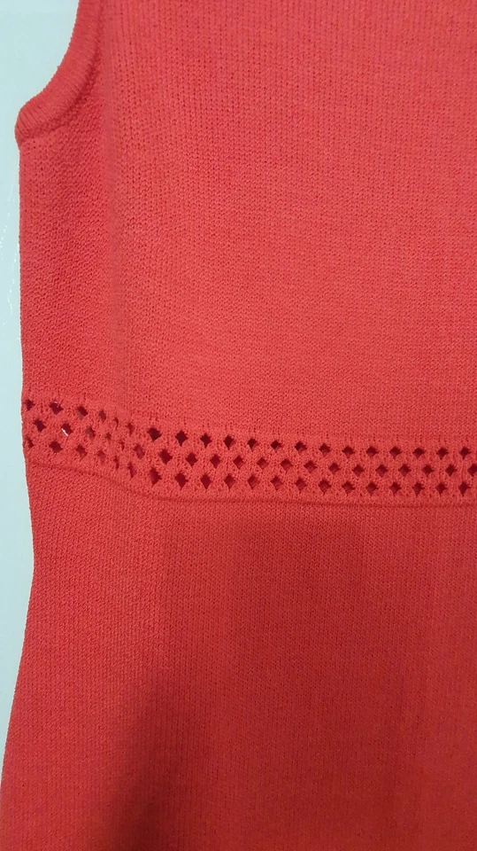 St. John Knit Coral Red Dress Openwork Accent Size 8 - Image 2 of 4
