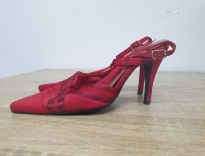 Saxone Damenschuhe rot Satin Slingback spitz zulaufend Absatz UK 4, EUR 37