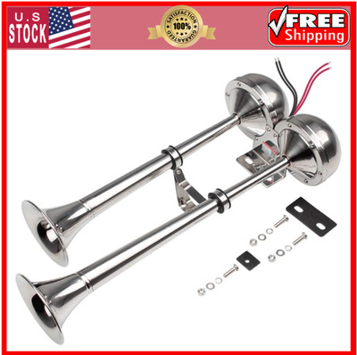Stainless Steel 24V Double Tube Horn for Boat Marine Ship Truck w/ Bracket