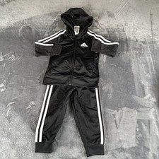 Adidas Boys 2-Piece Active Set Striped Tracksuit/Jogging Suit Black/White Sz 2T