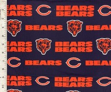Chicago Bears NFL Cotton Fabric 57" Wide Navy Orange Football Yard