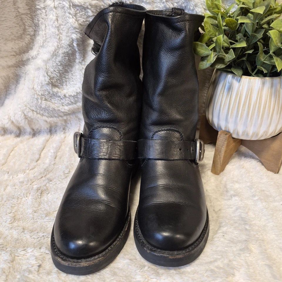 Frye Veronica Black Leather Boots Slouchy Western Moto Mid-calf Women's Sz 6 - Image 3 of 4