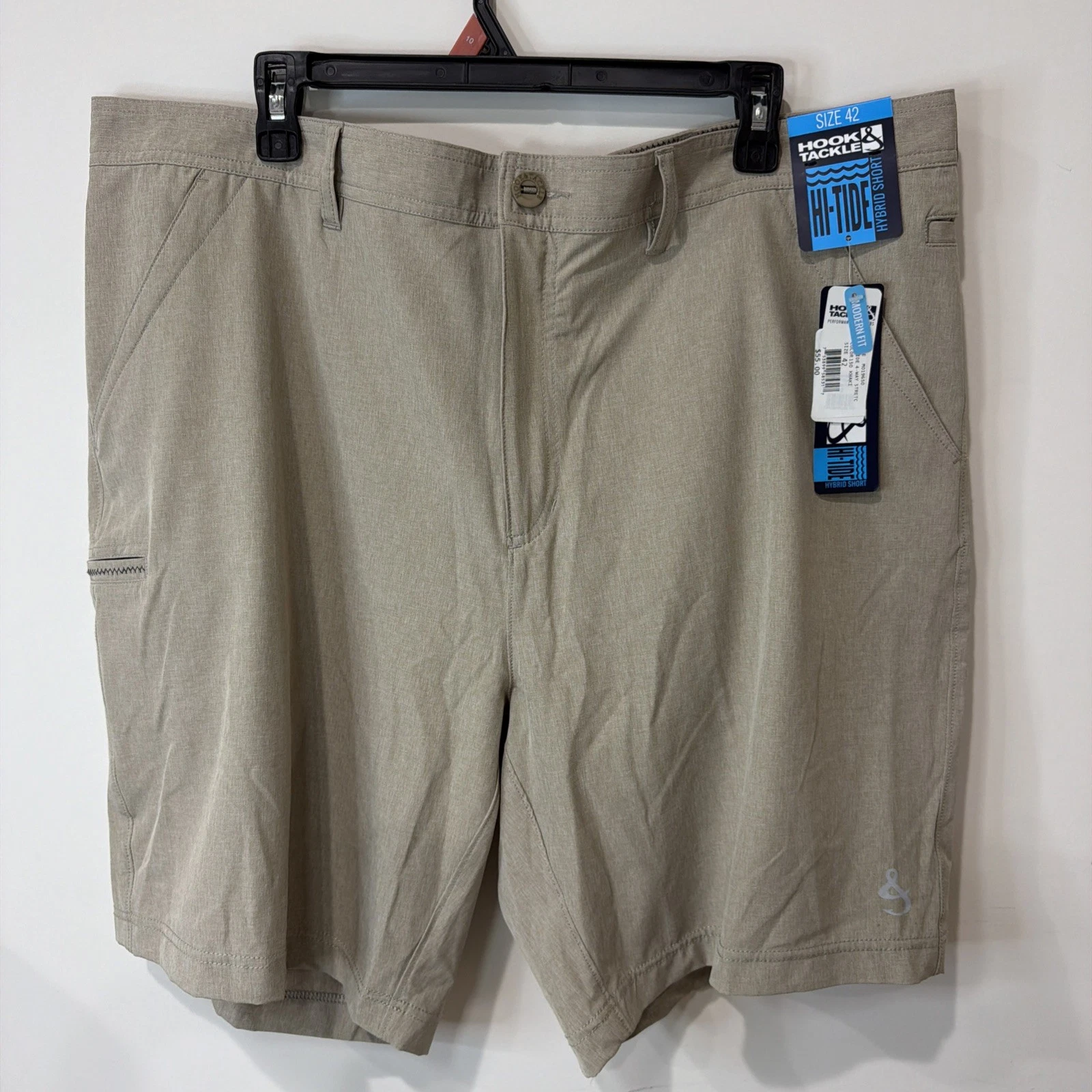 Hook Tackle Hi-Tide Men Hybrid Shorts 42 Tan Performance Stretch Fishing Outdoor
