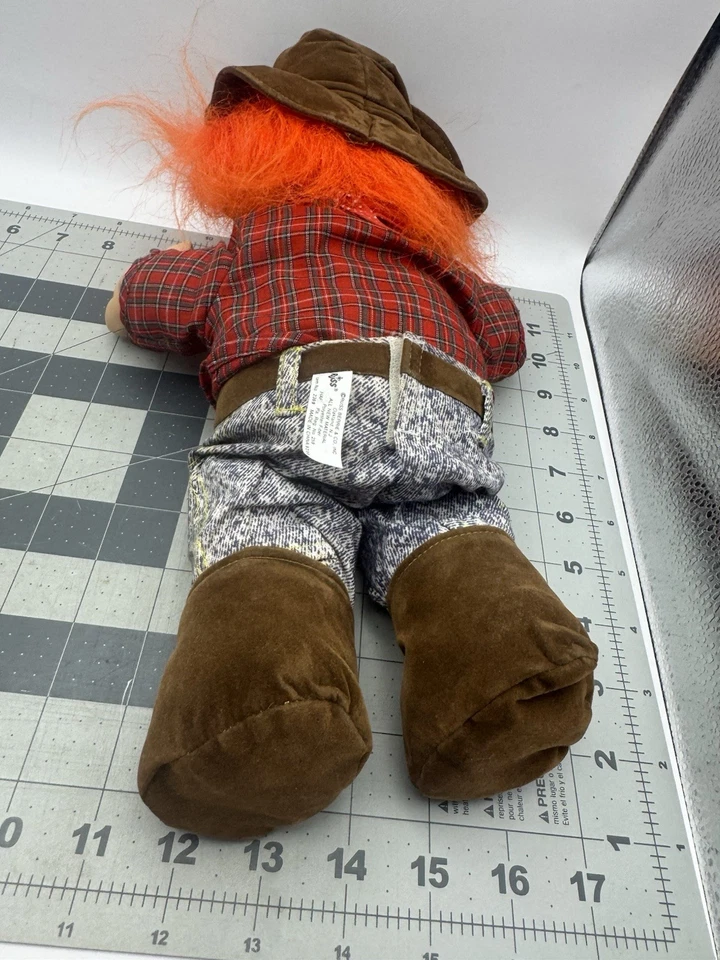 Muñeca Russ Troll 12" Cuerpo Suave Pelo Naranja Ojos Azules Traje Vaquero Occidental Foto 4 de 4