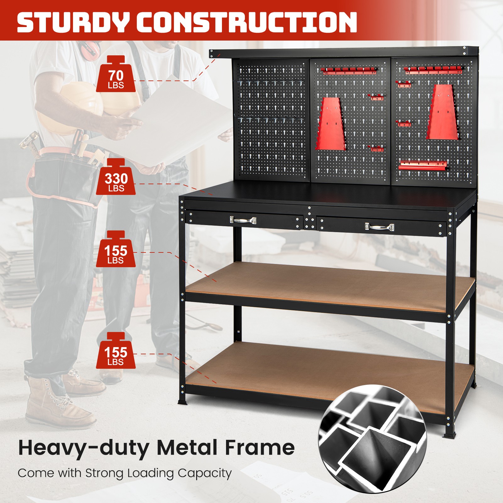 Workbench Tool Racks 48 in Workbench Garage Worktable Tool Organizer with Pegboard Drawers ...