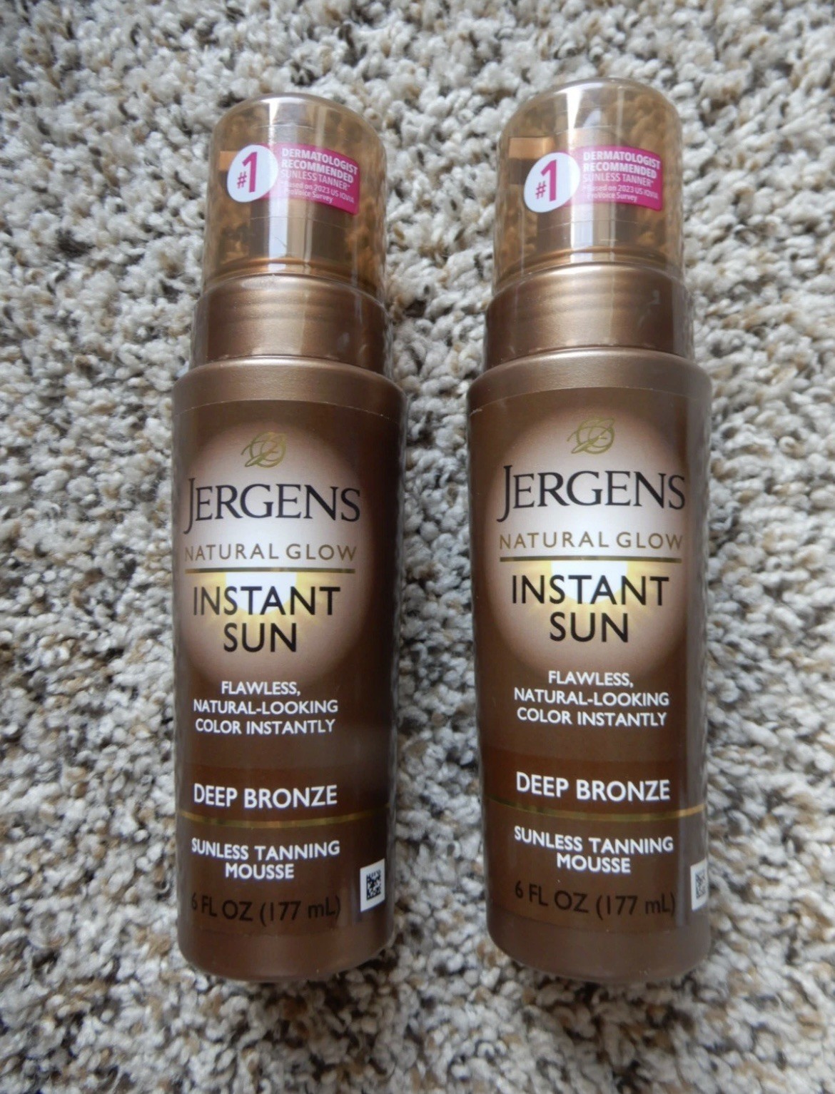 2 x Jergens Natural Glow Instant Sun Sunless Tanning Mousse Deep Bronze 6 fl oz