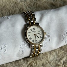 Tissot Sterling Silver Two Tone Gold Stripe Womens Swiss Made Round Watch