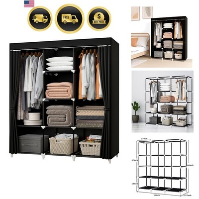 Portable Closet, 51 Inch Wardrobe Closet for Hanging Clothes with 2 Hanging R...