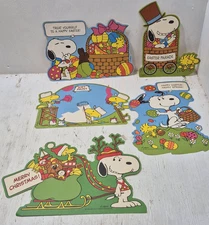 Lot of Vintage Snoopy Peanuts Easter & Christmas Paper Die Cut Outs Wall Hanging