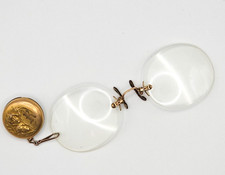 Antique Pince Nez Eyeglasses Gold Filled Rimless Pin Chain Art Nouveau