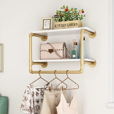 HOMEKAYT 24" Gold Industrial Pipe Shelf - 2 Tier Floating Wall Shelves