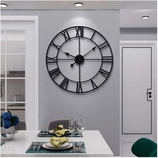 Große Wanduhr im Vintage-Stil,schwarz rund, Metall Geräuschlos Nicht tickend,...