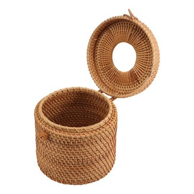 Round Rattan Tissue Box Vine Roll Holder Toilet  Cover Dispenser For4927