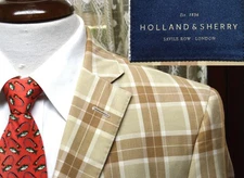 Royal Classic Holland & Sherry 42R surgeon cuff tan plaid sport coat blazer y1j6