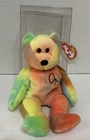 Vintage Ty Original Beanie Baby PEACE Tie Dye Bear 1996 Plush w/Case NEW w/ TAGS