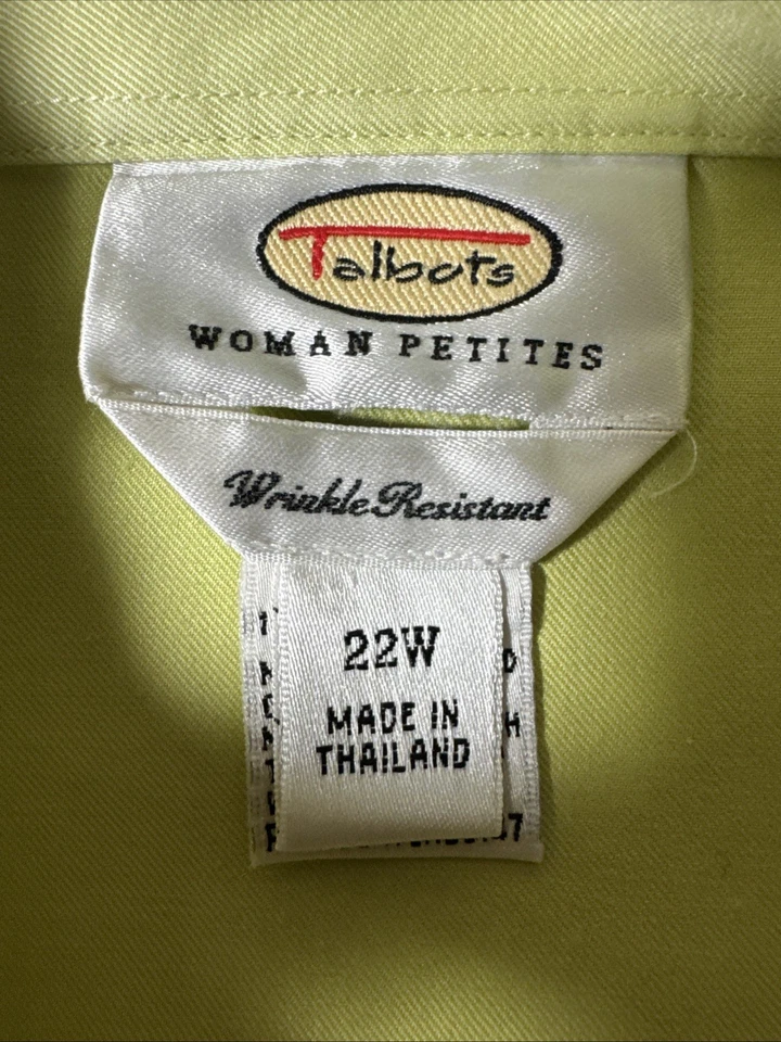 NUEVA Camisa Abotonada Talbots Mujer Petites 22W Verde Lima Resistente a Arrugas Foto 4 de 4