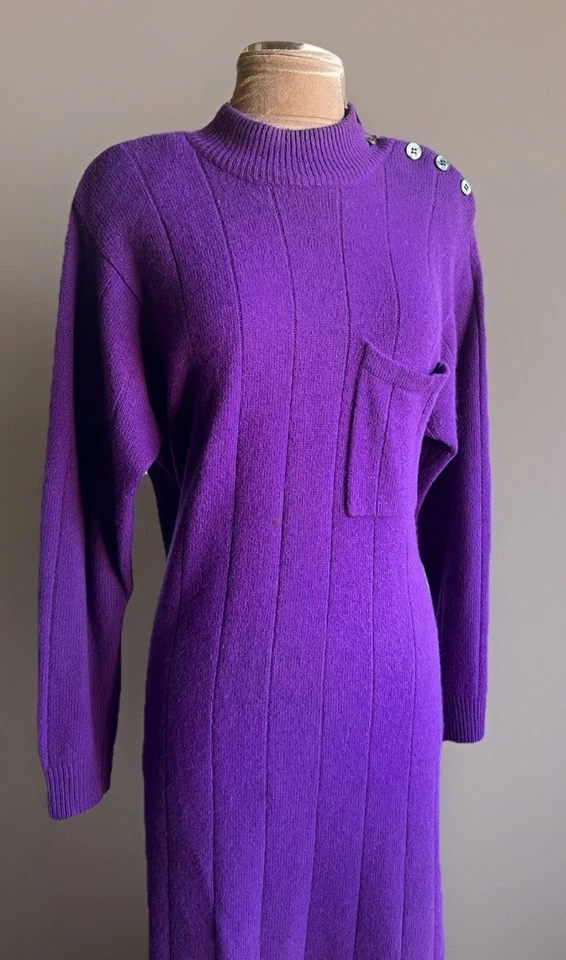 2 Vestidos Suéter Angora Años 90 De Colección Liz Claiborne Rojo Y Púrpura Cuello Alto Acogedor Pequeño Foto 2 de 4
