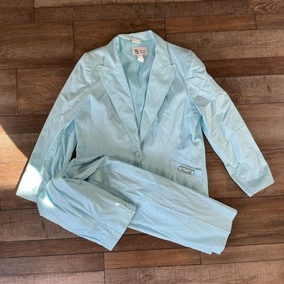 Maggie Sweet 2-PC Set Aqua Blue Pants Suit Women's M Cotton Stretch Blazer #14C1