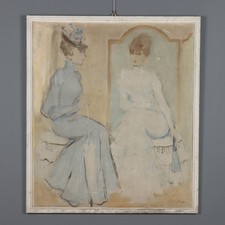 'Leonardo Stoppa' Figure Femminile Olio su Masonite Firmato XX Secolo Originale