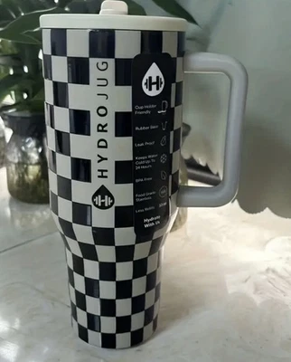 New in box 40oz HydroJug Travel Tumbler Leakproof with Straw Lid Black White