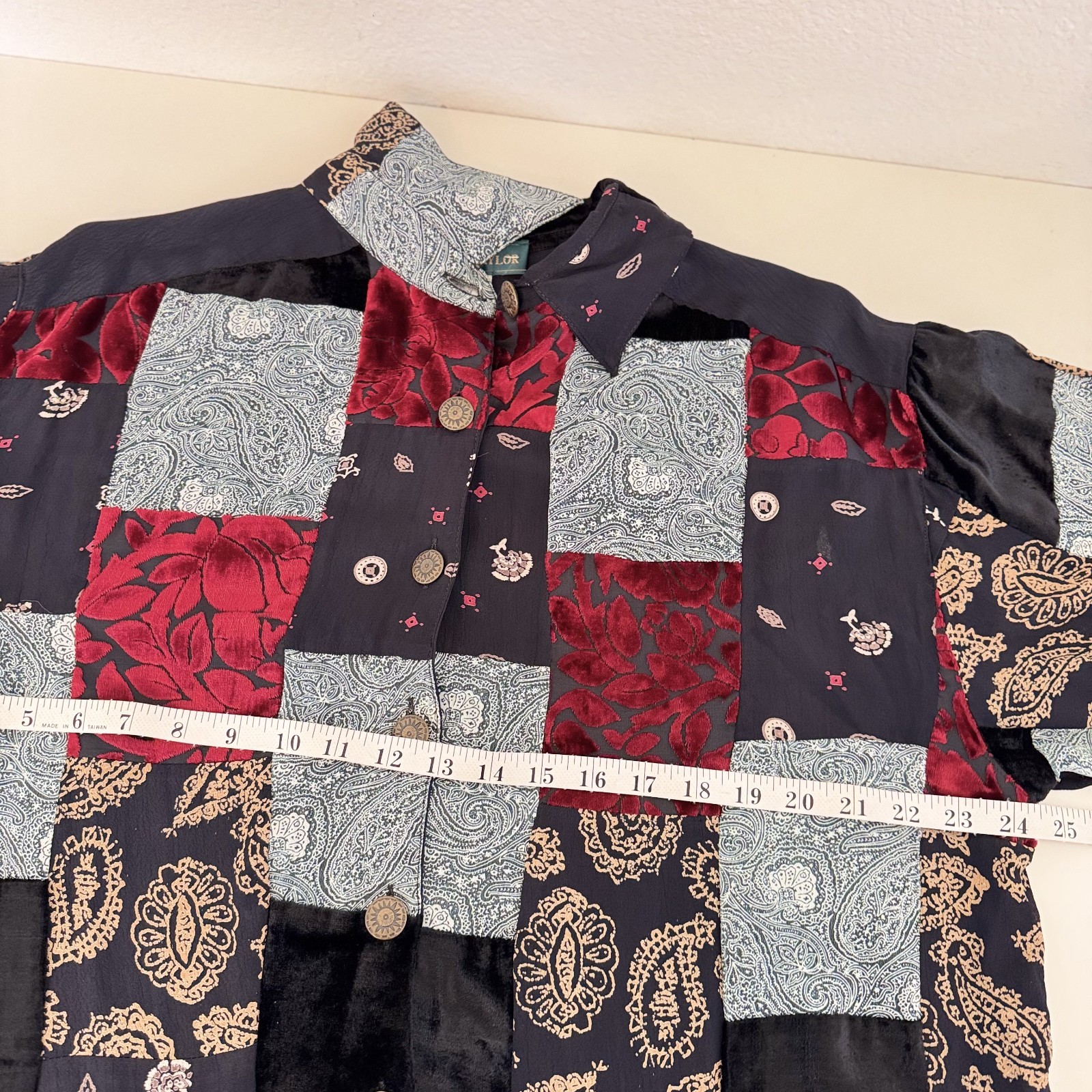 Scott Taylor Patchwork Button Down Tunic Shirt M … - image 4