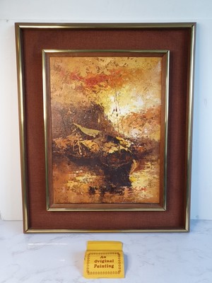 Original Impressionistisches Gemälde Boote Schiffe Meer Südostasien warm lebendig
