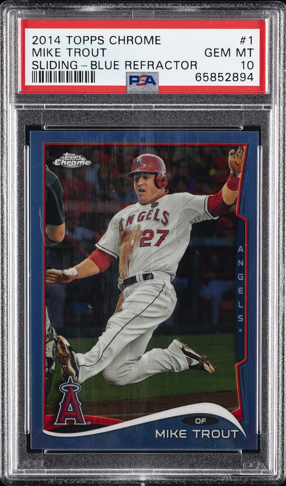 2014 TOPPS CHROME BLUE REFRACTOR #1 MIKE TROUT 162/199 PSA 10