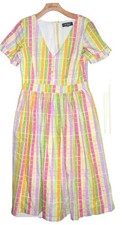 Modcloth Fit and Flare Dress Sz. M Plaid Pink Green Yellow + Midi Maxi Cotton