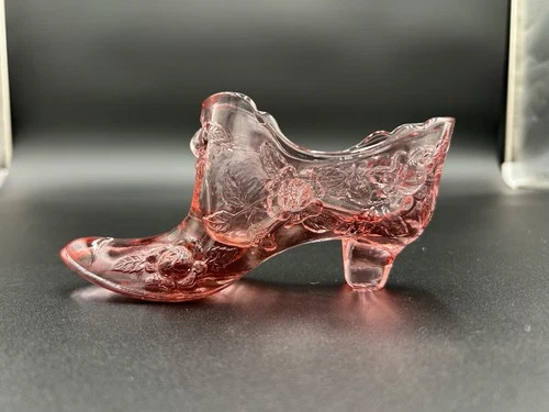 Vintage Fenton Art Glass Shoe Cabbage Rose Pattern